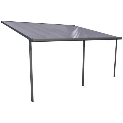 pergola da esterno "patio" in alluminio antracite e policarbonato opale, 4x4 metri