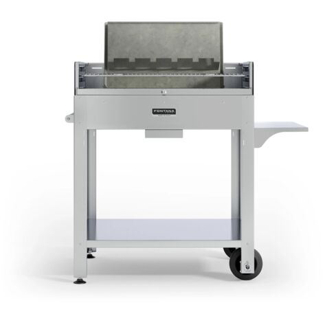 barbecue a legna o carbonella fontana "tirreno" colore acciaio e griglia 80x40 (1/4)