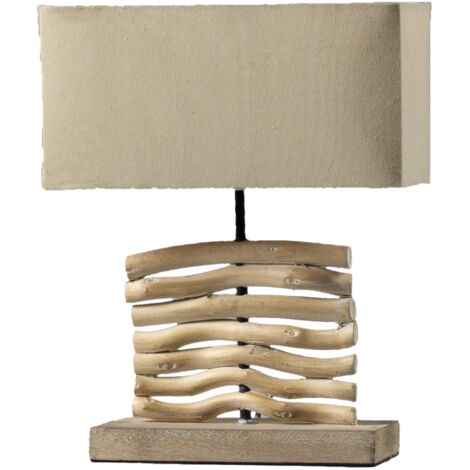 lampada da tavolo "marica" in legno e stoffa, e27
