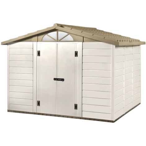 Casetta 4,9m² DECO in PVC bianco e grigio verde Grosfillex