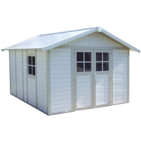 casetta da giardino in pvc grosfillex "deco 11" bianco e grigio-verde 370x407x250 cm - cod. 22911140 (1/4)