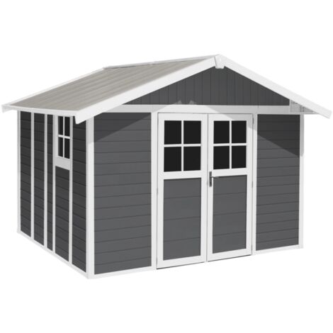 casetta da giardino in pvc grosfillex "deco 11" grigio scuro e bianco 370x407x250 cm - cod. 23011276