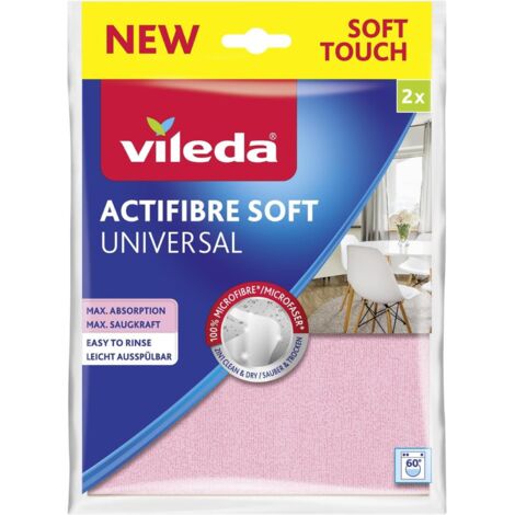 Vileda Actifibre Soft Universale, Panno in microfibra, Pulizia senza aloni, Eccezionale assorbenza, Morbido al tatto, Rosa e grigio, Confezione da 2pz