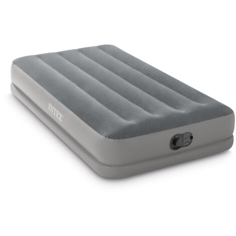 Intex 64112 - Materasso Gonfiabile Prestige Mid-Rise Singolo, con Pompa USB incorporata, PVC, Grigio, 99x191x30 cm