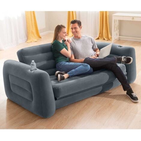 divano letto gonfiabile 2 posti intex colore grigio 203x231x66 cm - cod. 66552np