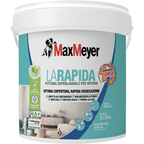 MaxMeyer La Rapida,, Idropittura Superlavabile per Interni, Bianco, 4L