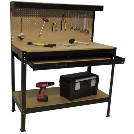 banco da lavoro easy system con pannello preforato in metallo e mdf 119x59x90/150 cm