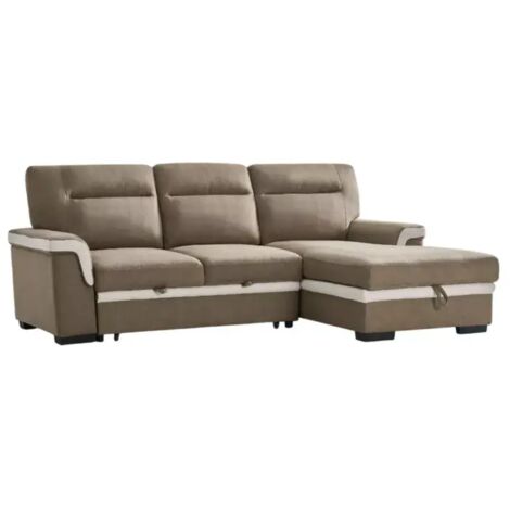 divano letto angolare "erika" in tessuto marrone con penisola a destra 254x92/165x102 cm