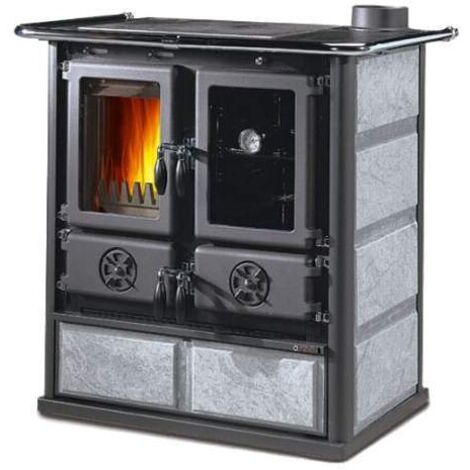 Stufa a Legna Nordica Rosetta 5.0 con Piano in Pietra Naturale, Potenza 7,9 kW per Cucina e Riscaldamento