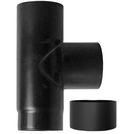 Raccordo caldaia a T 90 fm-f DN 150 smaltato 600 gradi stufa legna tubo nero CE Made in Italy