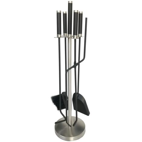 set 4 accessori per caminetto, stufa a legna e barbecue, completo di 4 pezzi con paletta, scopa, pinza e smuovi brace