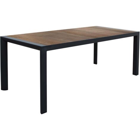 Tavolo lungo rettangolare 195x90 cm da esterno giardino con struttura in alluminio e piano in ceramica effetto legno Iron Woody - White (1/5)