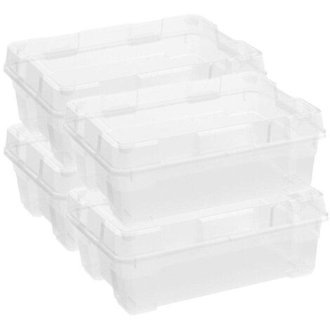 Keter Set di 4 Contenitori in Plastica con Coperchio Jumbo Box M, Trasparenti, Ideali per Vestiti e come Portaoggetti, Adatti per Armadi e Garage, 35 L, 58x39x21H cm