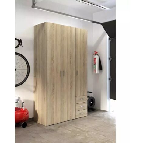 armadio "space" con 3 ante e 3 cassetti effetto quercia, 115,8x49,50x200,40h cm