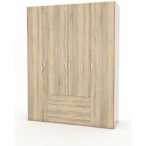 armadio 4 ante battenti "space" con 3 cassetti effetto quercia 154x49,5x200,4h cm