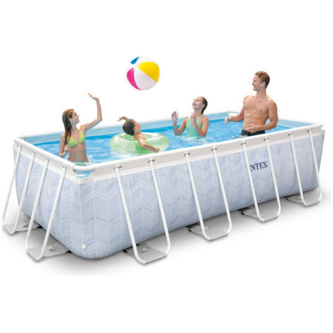 piscina fuori terra con struttura rettangolare intex "prisma frame chevron" effetto rigato blu 400x200x100 cm - cod. 26780np