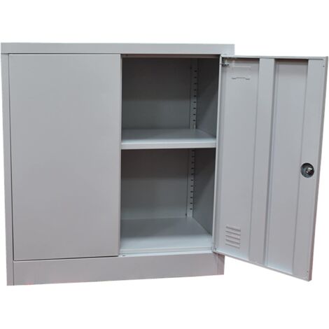 Garden Friend – Armadietto porta oggetti grigio 80x40x80 cm – Due ante in lamiera d'acciaio con serratura a chiave – Mensola interna regolabile e griglia di ventilazione (1/4)