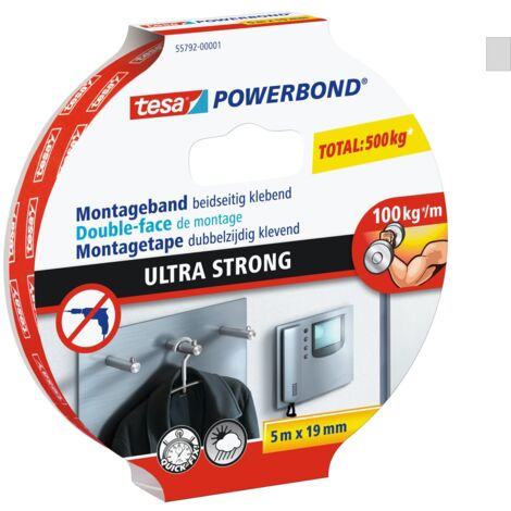 tesa Powerbond Ultrastrong Nastro Biadesivo per Fissaggio, 5m x 19mm, Standard