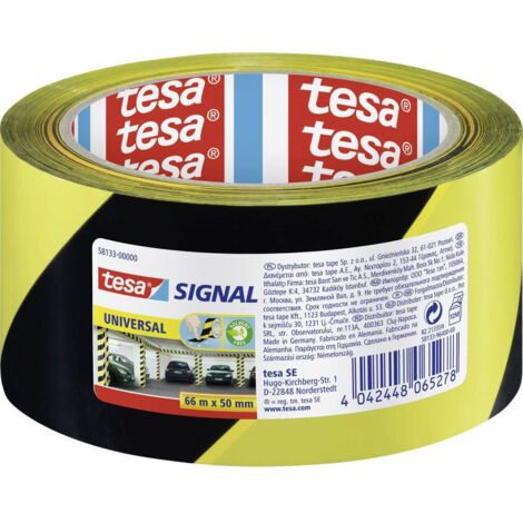Nastro adesivo di avvertimento TESA giallo e nero, resistente, 66 m x 50 mm