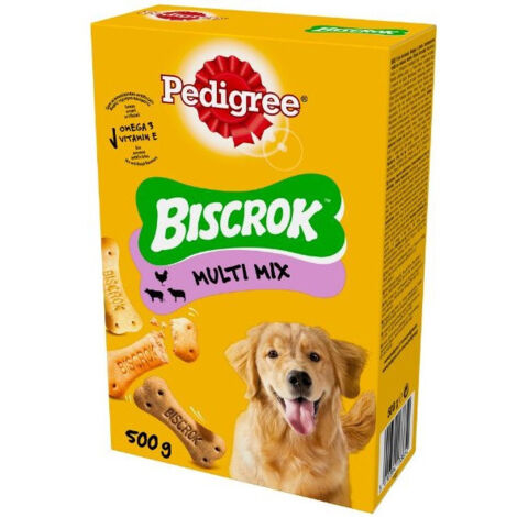 biscotti per cani pedigree "biscrok multi mix" adulto di tutte le taglie con vitamine, calcio e omerga 3 500 gr
