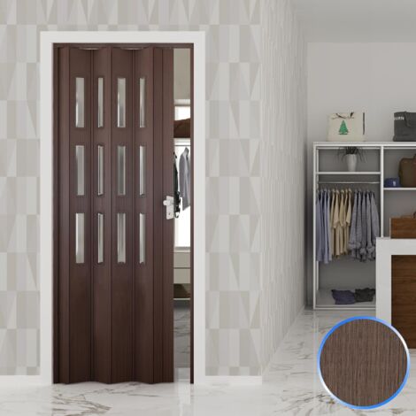 porta a soffietto da interno "luciana" rovere tortora con vetro 88,5x214 cm