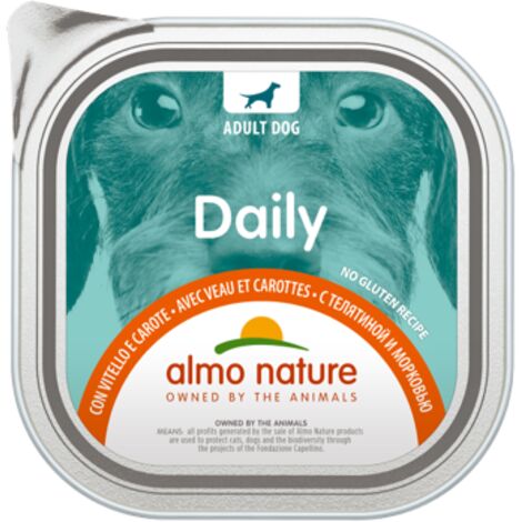alimento umido per cani almo nature "daily" con vitello e carote 300 gr
