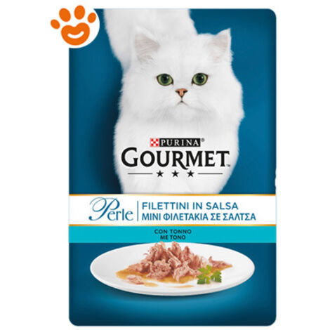 gourmet perle - alimento umido per gatto, filettini in salsa con tonno, 85 gr.