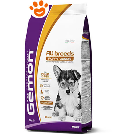 CROCCHETTE PER CANI CUCCIOLI DI TAGLIA MEDIA GEMON 15KG POLLO E RISO