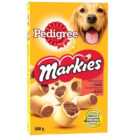 biscotti per cani pedigree "markies original" adulto di tutte le taglie con vitamine, calcio e omerga 3 500 gr