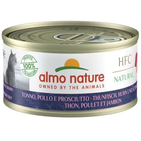 Almo Nature HFC Cuisine Gatto, Lattina 70gr - Tonno Pollo e Prosciutto 70gr