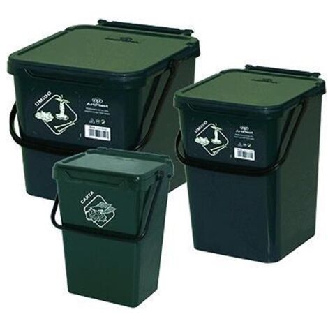 cassonetto in plastica con coperchio per raccolta differenziata - verde da 10 litri.