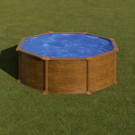GRE – Piscina fuori terra rotonda in acciaio effetto legno 300 cm – Volume 7.41 m³ – Installazione rapida 2h – Scaletta di sicurezza inclusa (1/5)