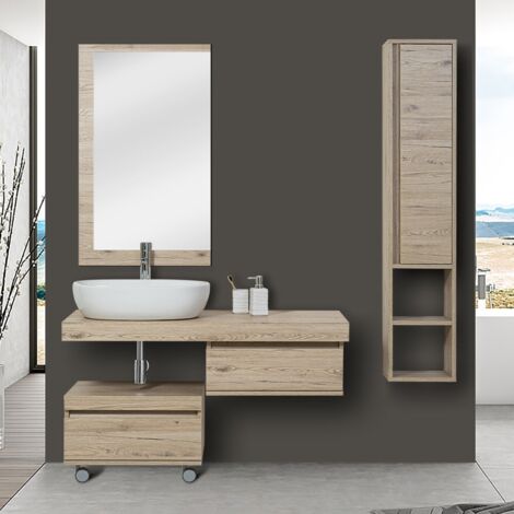 Consolle da bagno sospesa 120cm rovere con specchio Shelf Feridras
