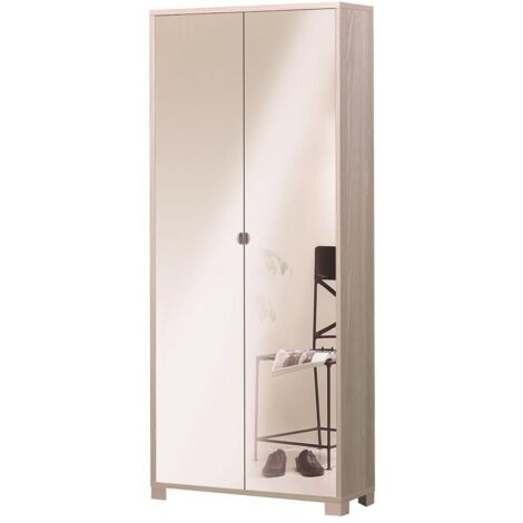Armadio multiuso slim due ante a specchio otto ripiani Olmo Chiaro 83x29x h190 cm