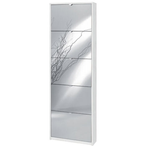 Scarpiera slim cinque ante a specchio Bianco Ossido 63x18x h190 cm