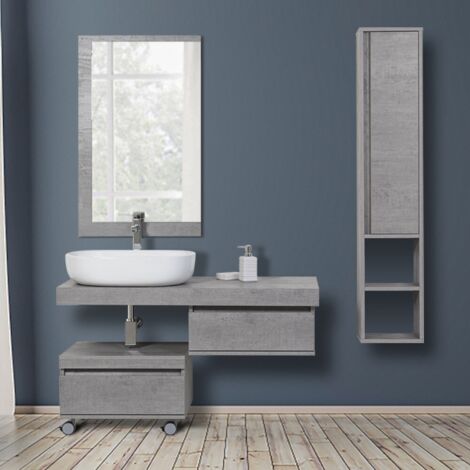 Consolle da bagno sospesa 120cm cemento con specchio Shelf Feridras