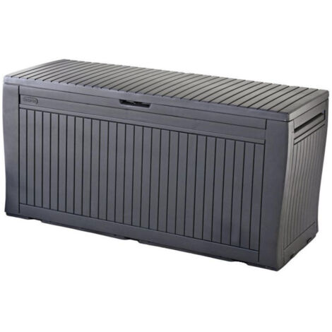 baule da esterno keter "comfy" in resina grafite effetto legno 270 lt 116,7x44,7x57 cm