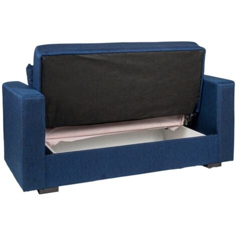 divano letto "nora" 2 posti in tessuto blu, 155x80x87 cm