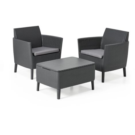 KETER SET SALOTTINO RATTAN 3 PZ SALEMO BALCONY GRAFITE TAVOLO 2 POLTRONE (02144)