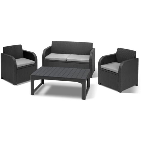 Set da Giardino Divano 2 Poltrone e Tavolino in Resina Keter Carolina Lounge Antracite