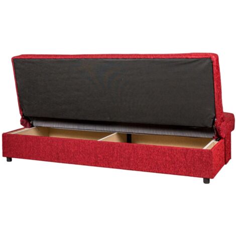 divano letto "fiji" 3 posti in tessuto rosso con cassettone contenitore, 183x81x89 cm