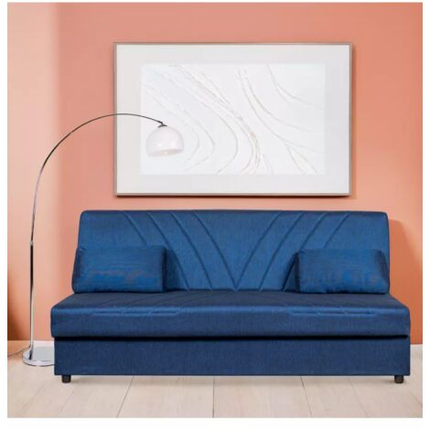 divano letto "fiji" 3 posti in tessuto blu con cassettone contenitore, 183x81x89 cm