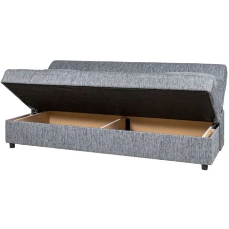 divano letto 3 posti fiji grigio con cassettone contenitore, 184x80x86 cm
