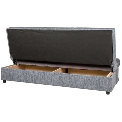 divano letto 3 posti fiji grigio con cassettone contenitore, 184x80x86 cm