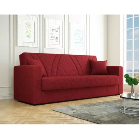divano letto bellahome "ibiza" 3 posti tessuto rosso, 214x89x81 cm