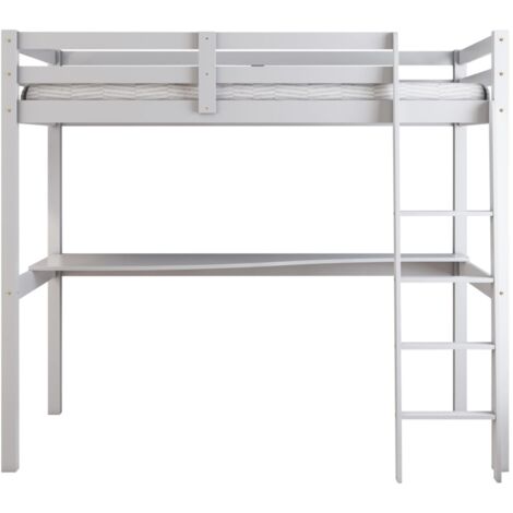 letto a soppalco con scrivania "nizza" in pino massello bianco laccato 90x190x176 cm