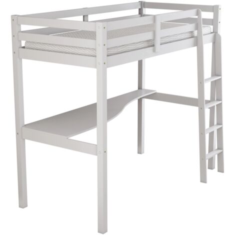 letto a soppalco con scrivania "nizza" in pino massello bianco laccato 90x190x176 cm