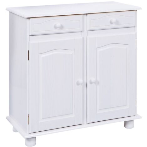 buffet in pino massello bianco con 2 ante e 2 cassetti, 88x43x87 cm