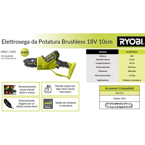 Catene Motosega RYOBI 2 Catene Motosega 10cm Per RYOBI Compatibili Con Ry18psx10a 120 E Ry18psx10a 1165330