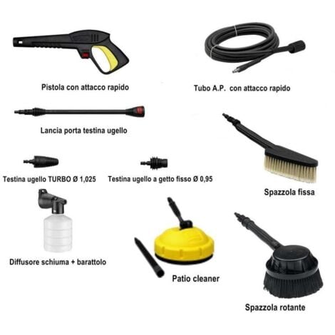 idropulitrice elettrica a freddo multiaccessoriata lavorwash "one extra 135" 135 bar 420 l/h 1900 w